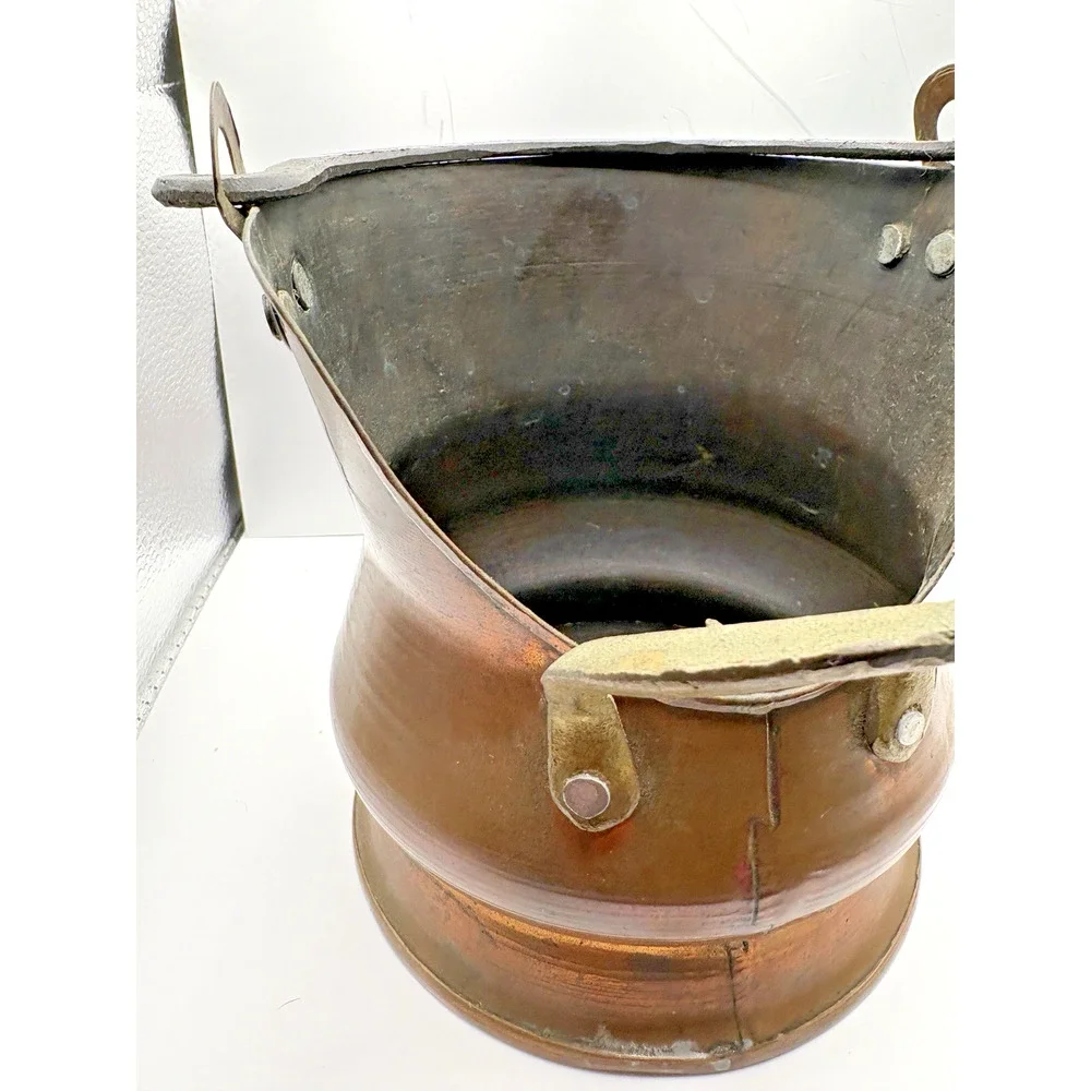 Vintage Copper Scuttle Bucket Ethan Allen Made Israel Brass Handles Collectible